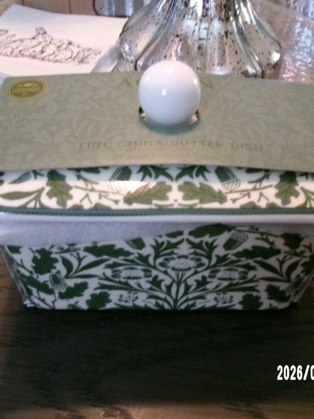 William Morris Acorn Butter Dish Covered Leonardo Fine China Green Floral w/Lid - Picture 2 of 5
